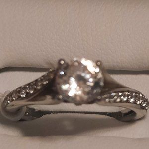 Sterling Silver White CZ Halo Engagement Ring size 7